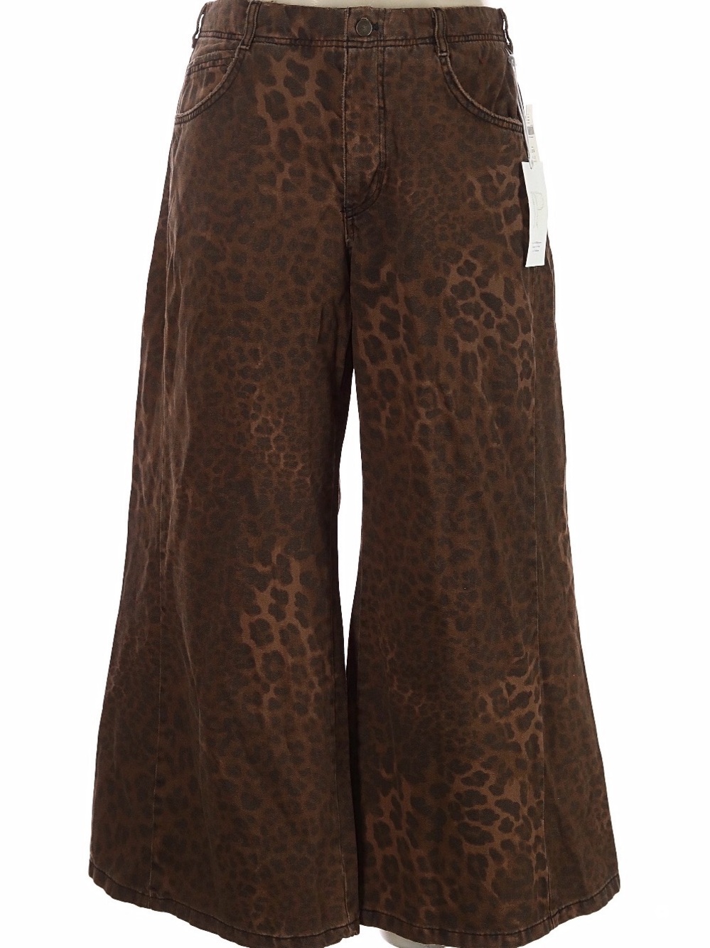 Pilcro Brown Leopard-Print Wide Leg Jeans